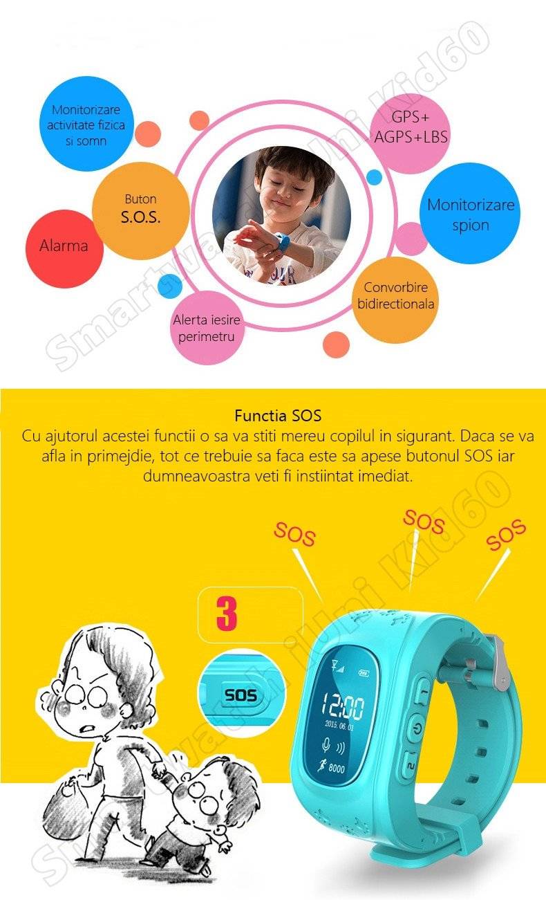 ceas cu telefon si GPS umeline Kid60-3