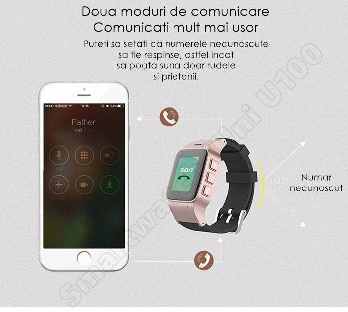 Smartwatch copii umeline U100 telefon incorporat